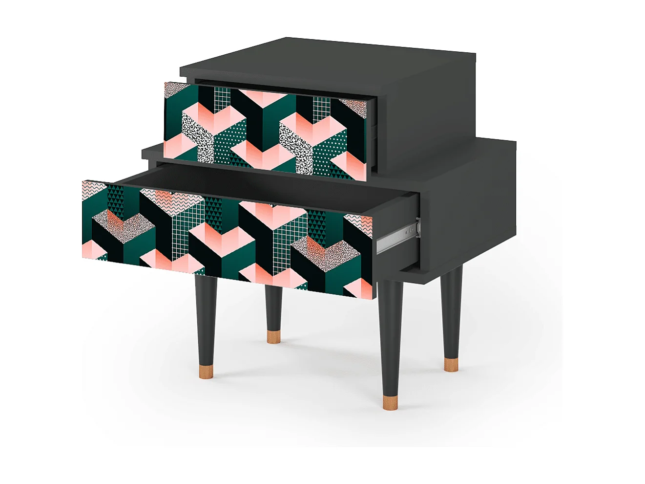 Stolik nocny - 58х58х41 cm - NS1 - Geometric Madness, Antracyt