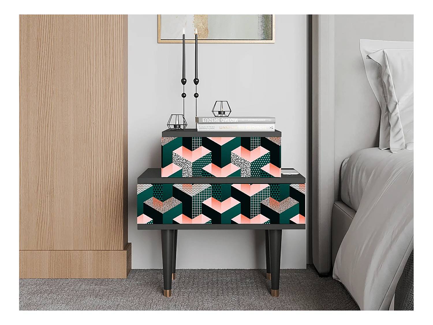 Table de nuit - 58х58х41 cm - NS1 - Geometric Madness, Anthracite