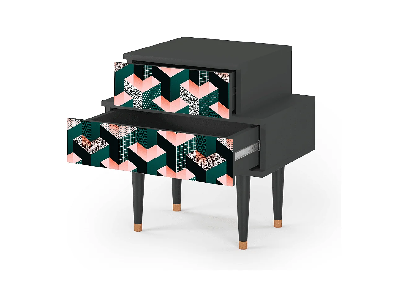 Table de nuit - 58х58х41 cm - NS1 - Geometric Madness, Anthracite