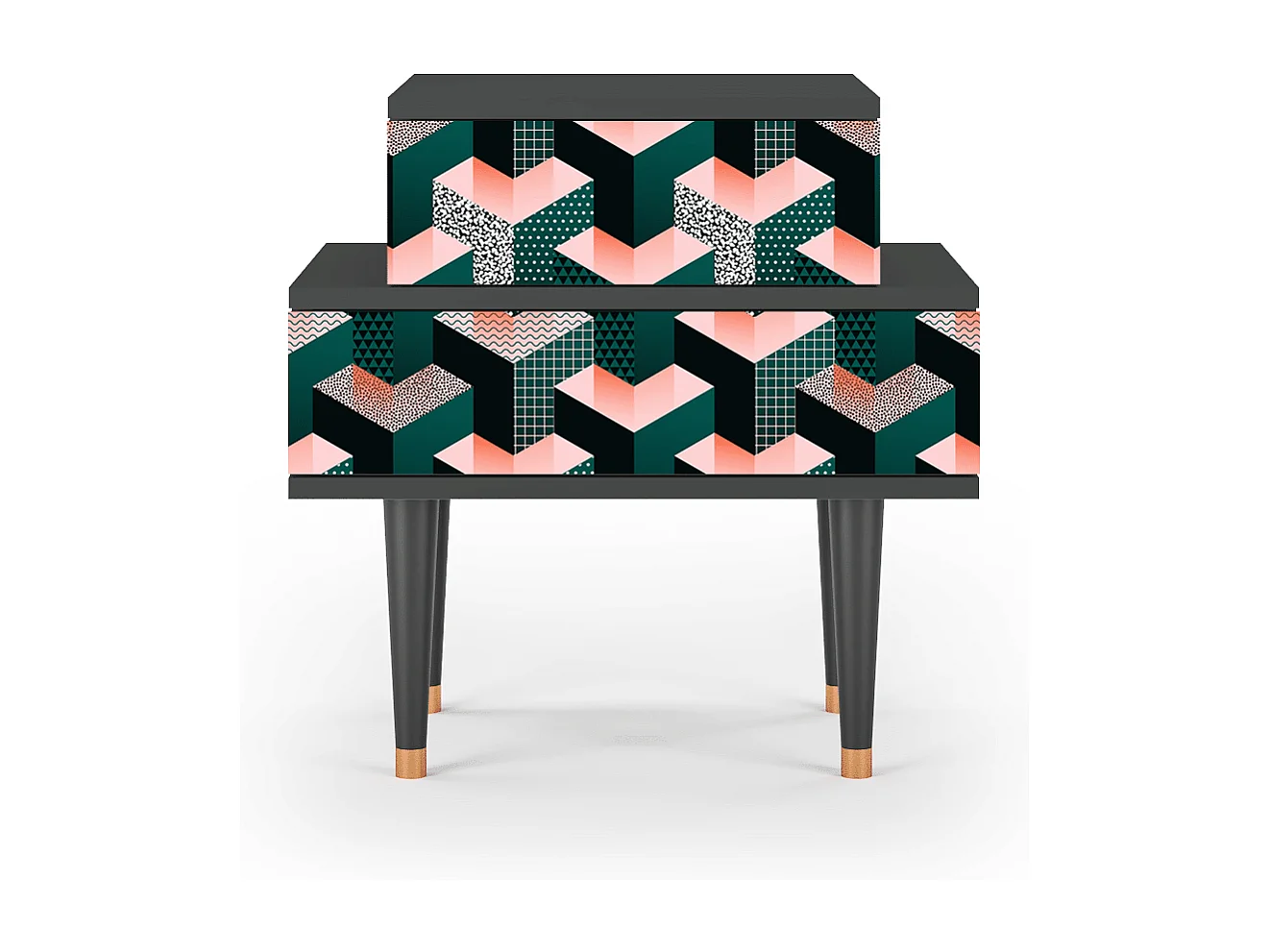 Stolik nocny - 58х58х41 cm - NS1 - Geometric Madness, Antracyt