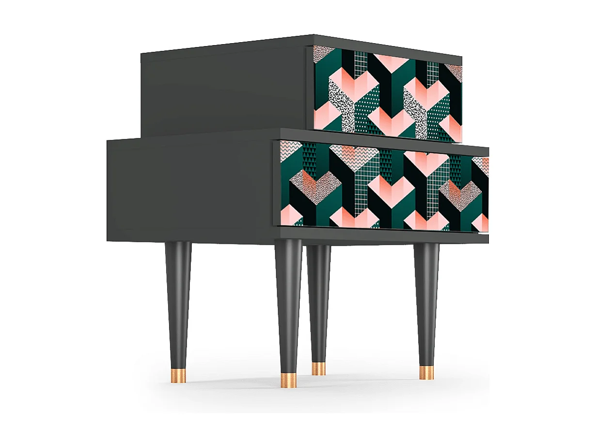 Stolik nocny - 58х58х41 cm - NS1 - Geometric Madness, Antracyt