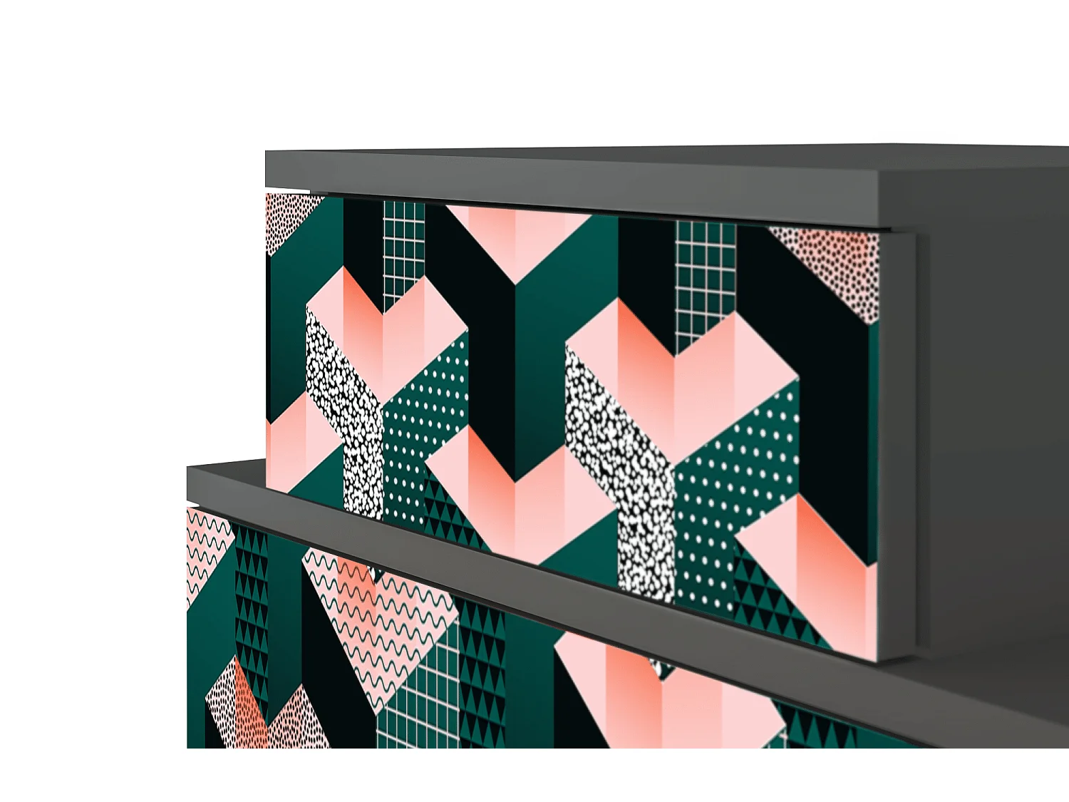 Stolik nocny - 58х58х41 cm - NS1 - Geometric Madness, Antracyt