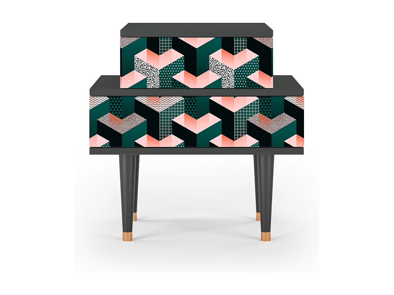 Stolik nocny - 58х58х41 cm - NS1 - Geometric Madness, Antracyt