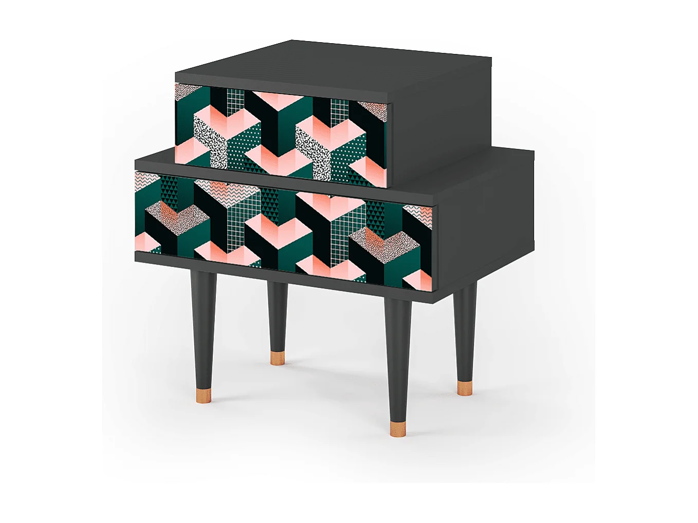 Stolik nocny - 58х58х41 cm - NS1 - Geometric Madness, Antracyt