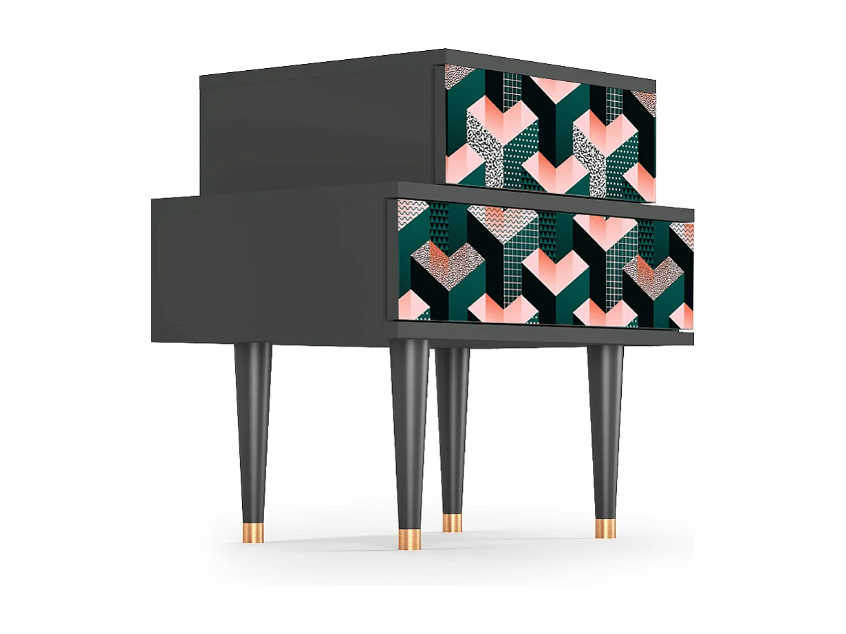 Stolik nocny - 58х58х41 cm - NS1 - Geometric Madness, Antracyt