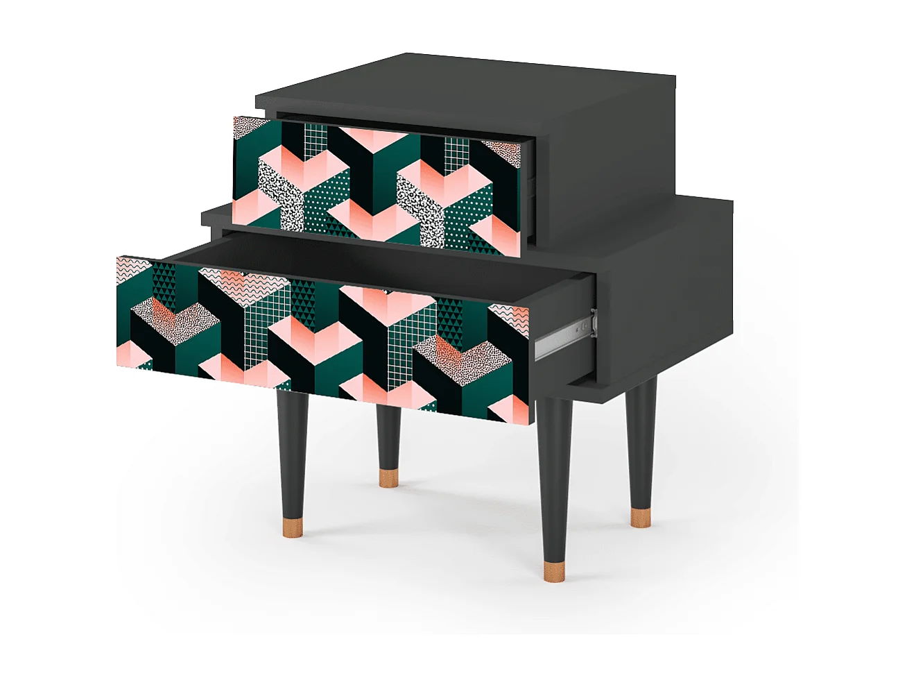 Stolik nocny - 58х58х41 cm - NS1 - Geometric Madness, Antracyt