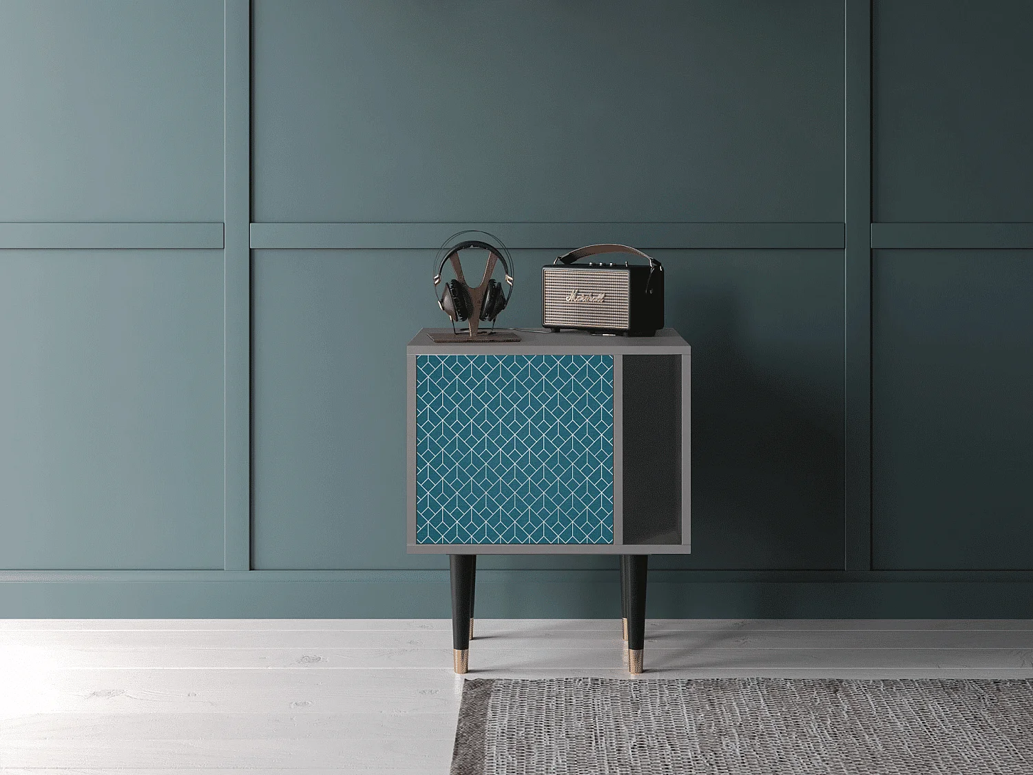 Table de nuit - 57х69х48 cm - S2 - Turquoise Geometry, Gris