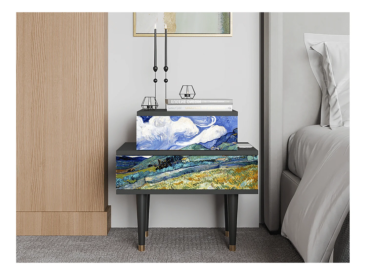 Table de nuit - 58х58х41 cm - NS1 - Landscape, Anthracite