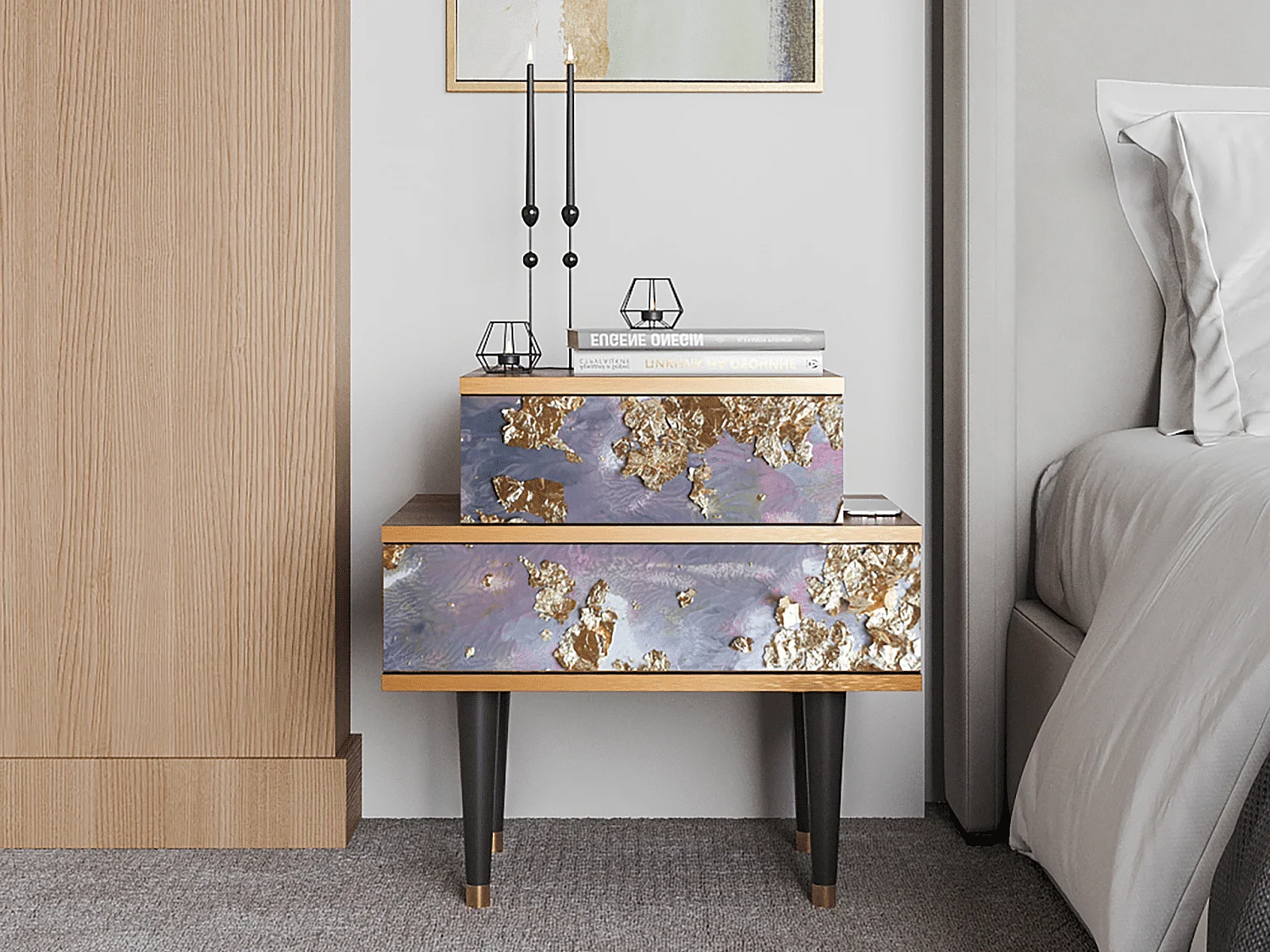 Comodino - 58х58х41 cm - NS1 - Planet Earth, Noce