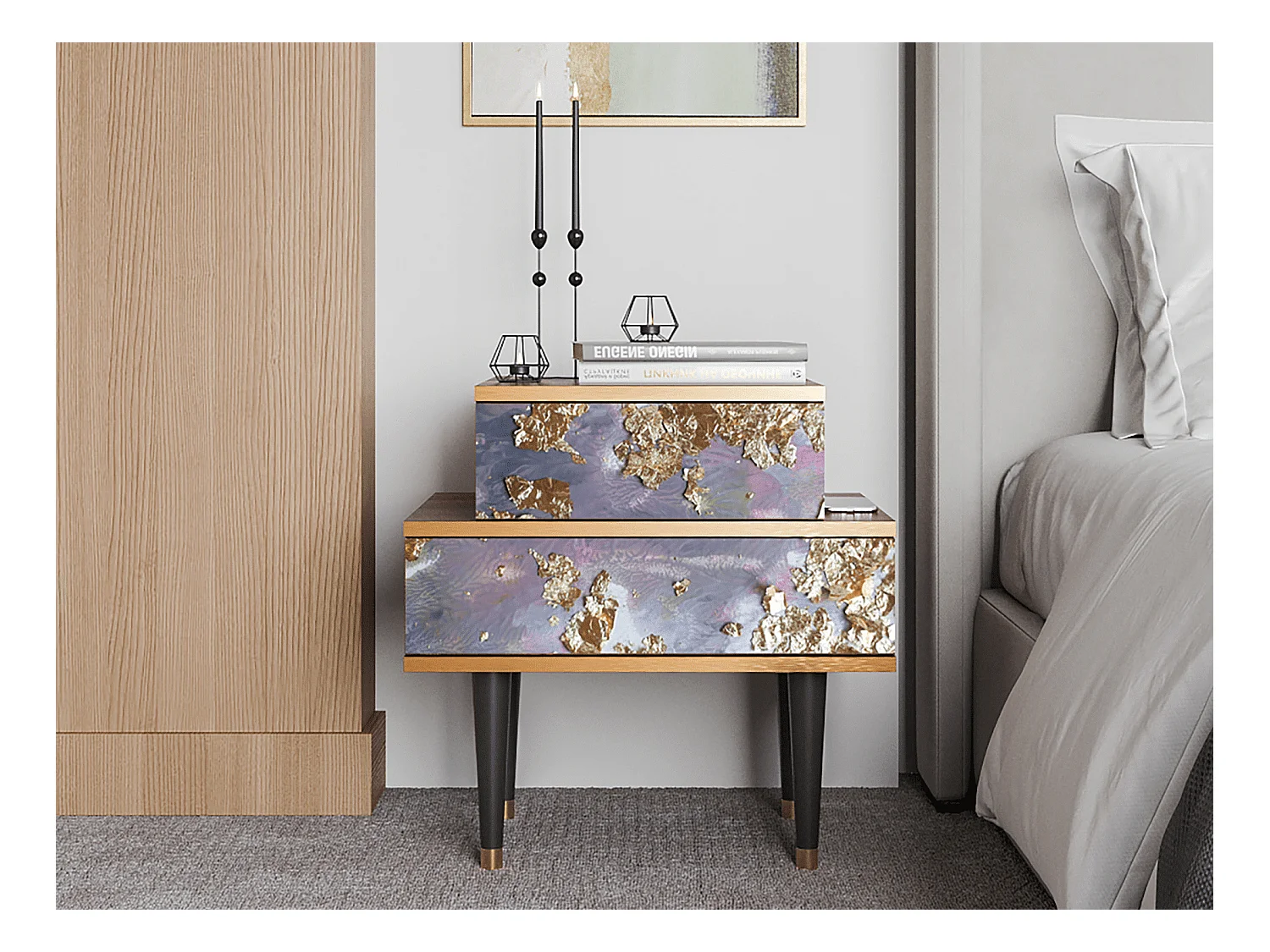 Table de nuit - 58х58х41 cm - NS1 - Planet Earth, Noyer