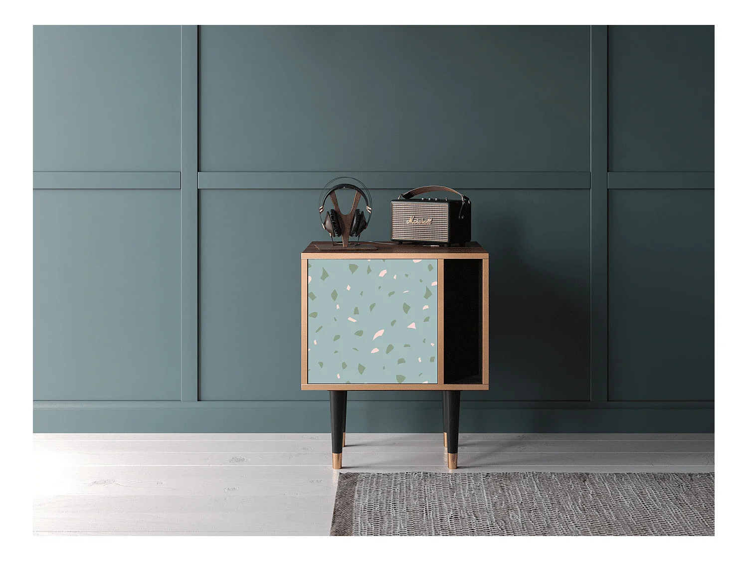 Table de nuit - 57х69х48 cm - S2 - Blue Drops, Noyer