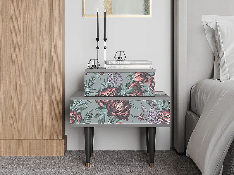 Comodino - 58х58х41 cm - NS1 - Light Peonies, Grigio