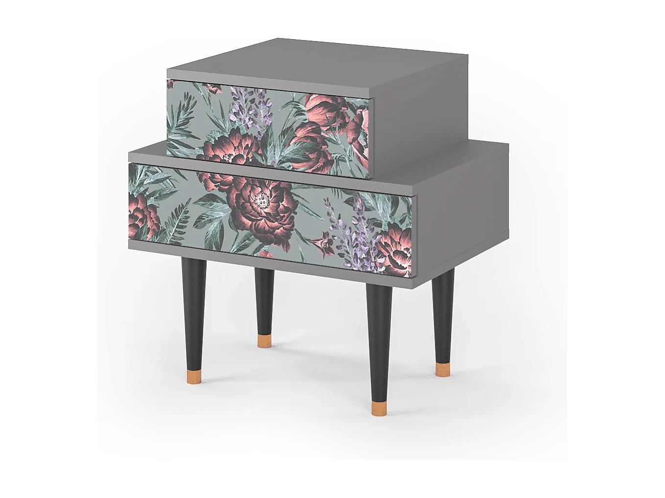 Stolik nocny - 58х58х41 cm - NS1 - Light Peonies, Szary