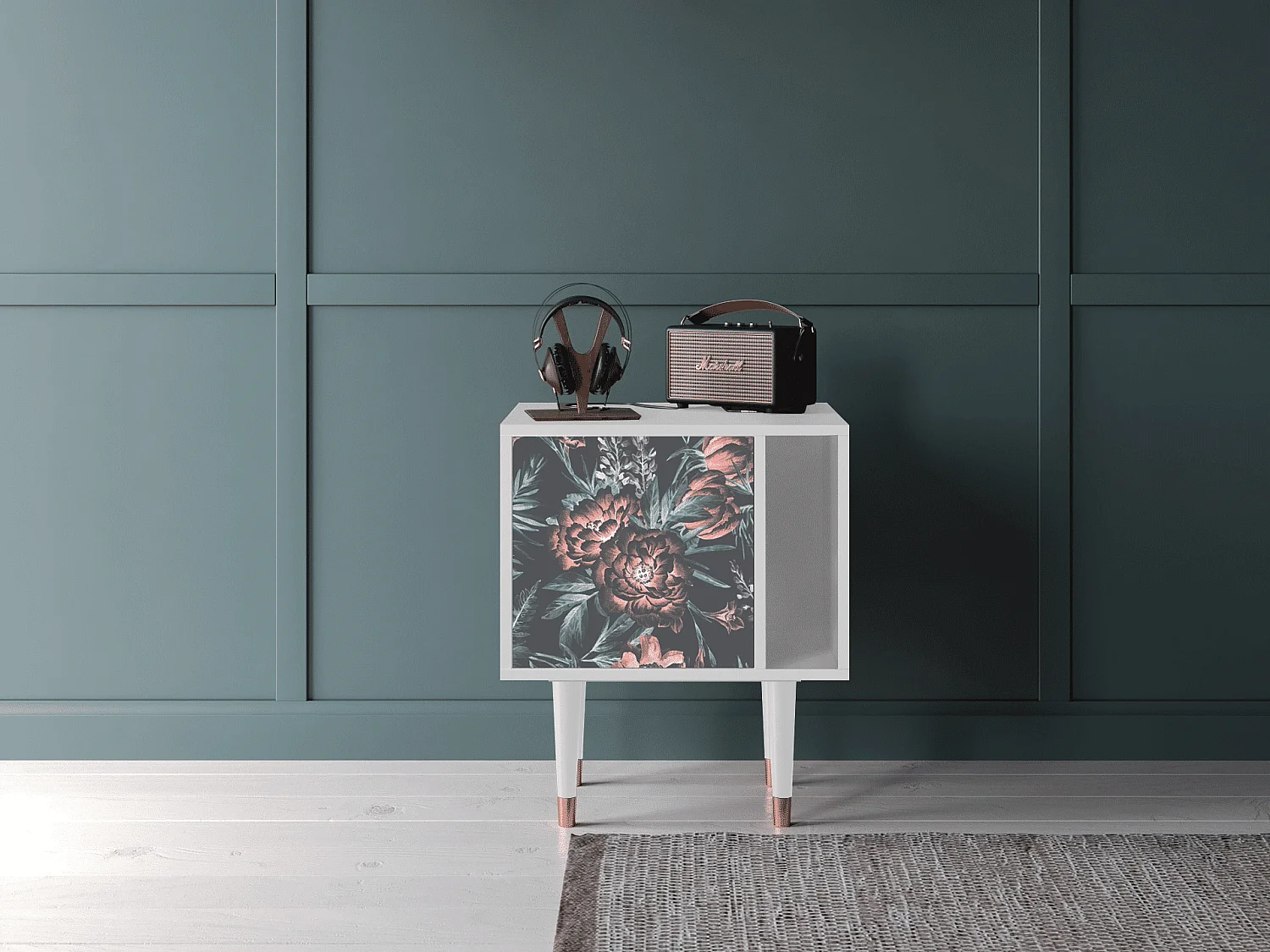 Nachttisch - 57х69х48 cm - S2 - Dark Peonies, Weiß