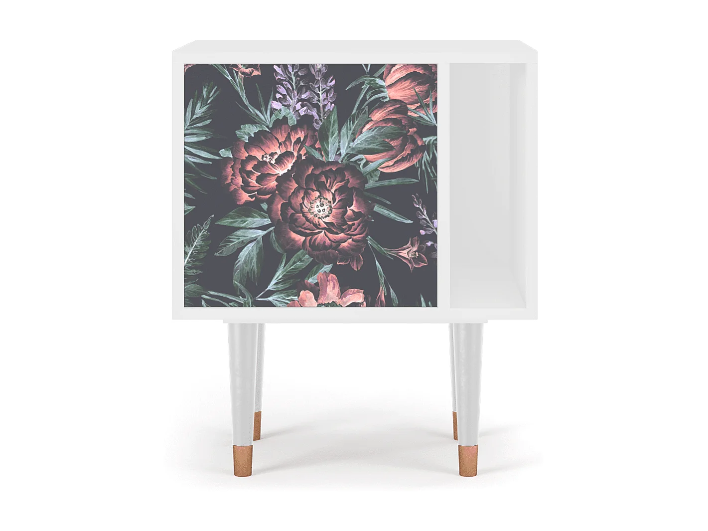 Table de nuit - 57х69х48 cm - S2 - Dark Peonies, Blanc