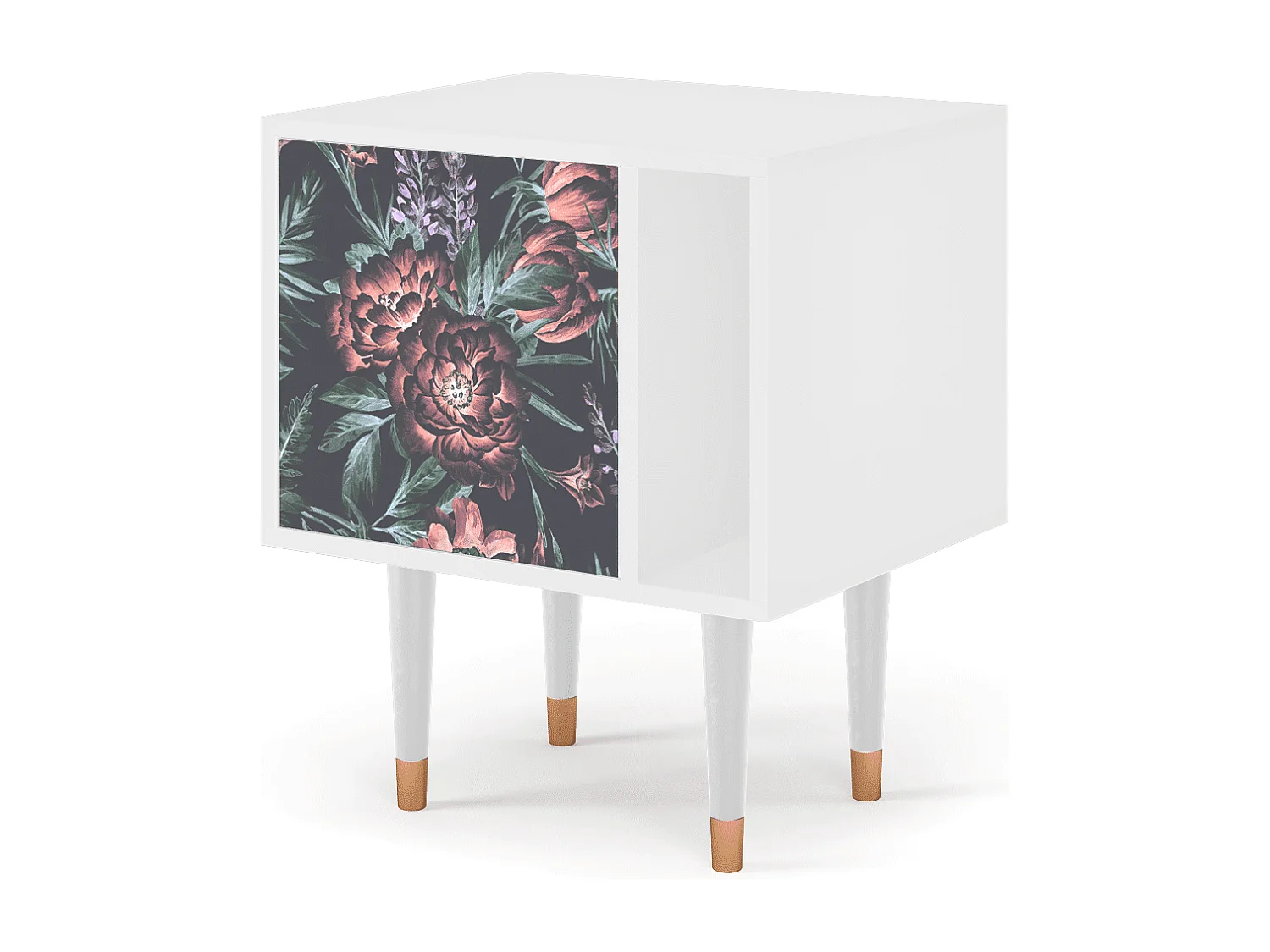 Table de nuit - 57х69х48 cm - S2 - Dark Peonies, Blanc