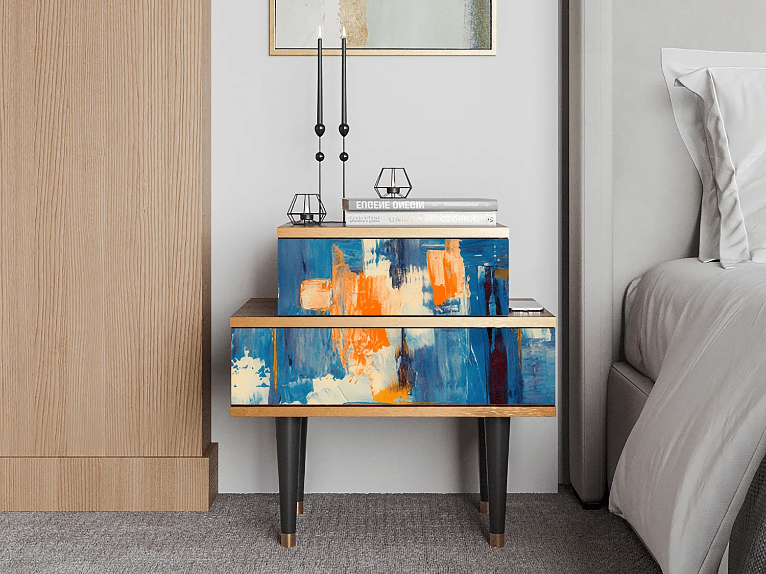 Table de nuit - 58х58х41 cm - NS1 - Abstract Expressionism, Noyer