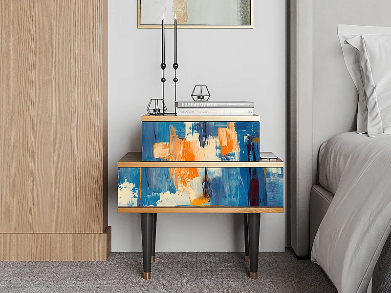 Stolik nocny - 58х58х41 cm - NS1 - Abstract Expressionism, Orzech