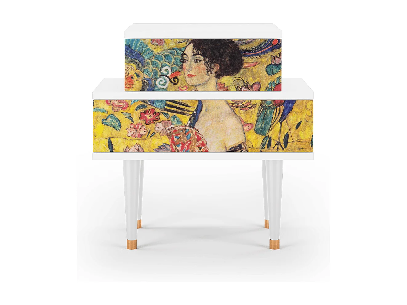 Stolik nocny - 58х58х41 cm - NS1 - Lady with Fan by Klimt, Biały