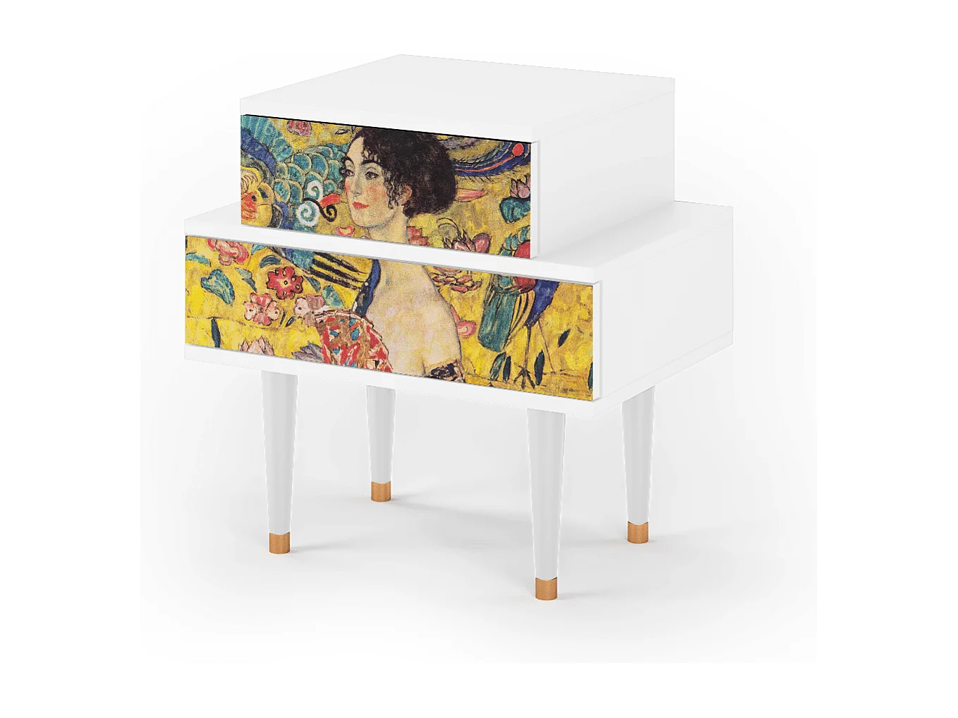 Stolik nocny - 58х58х41 cm - NS1 - Lady with Fan by Klimt, Biały