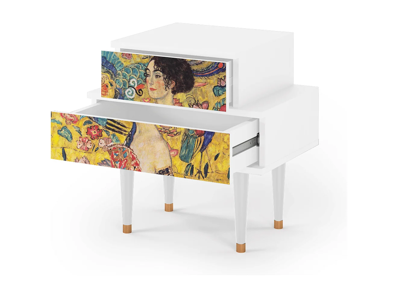 Stolik nocny - 58х58х41 cm - NS1 - Lady with Fan by Klimt, Biały