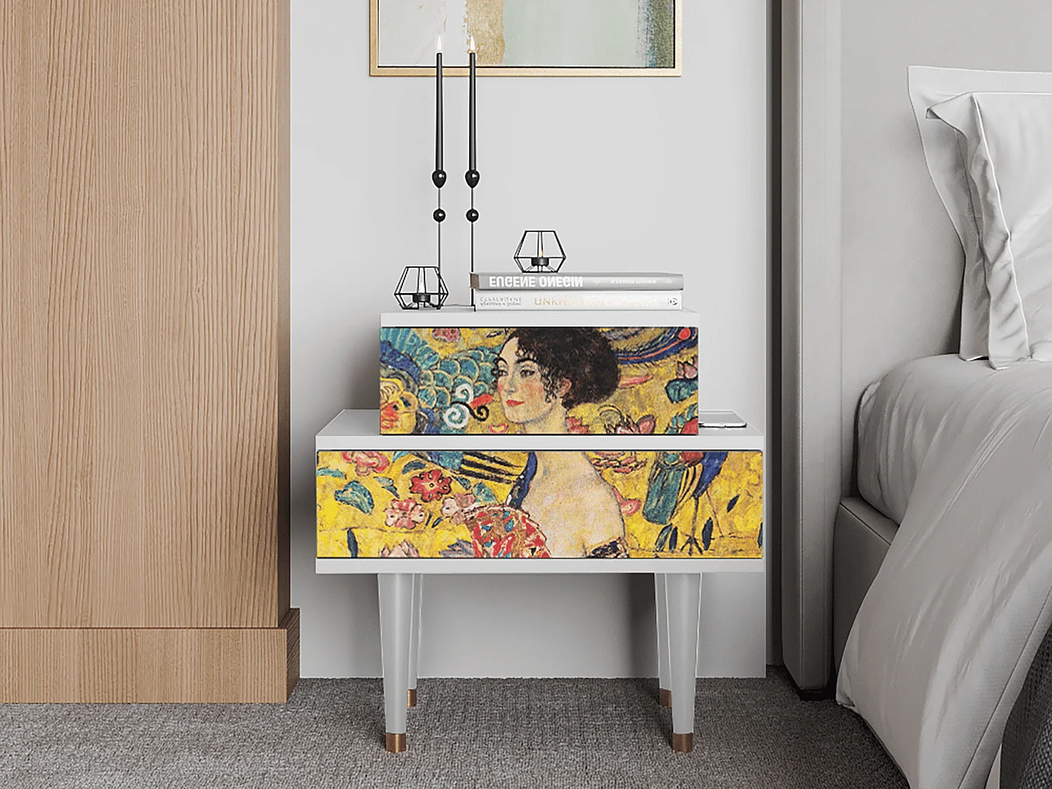 Nachtkastje - 58х58х41 cm - NS1 - Lady with Fan by Klimt, Wit