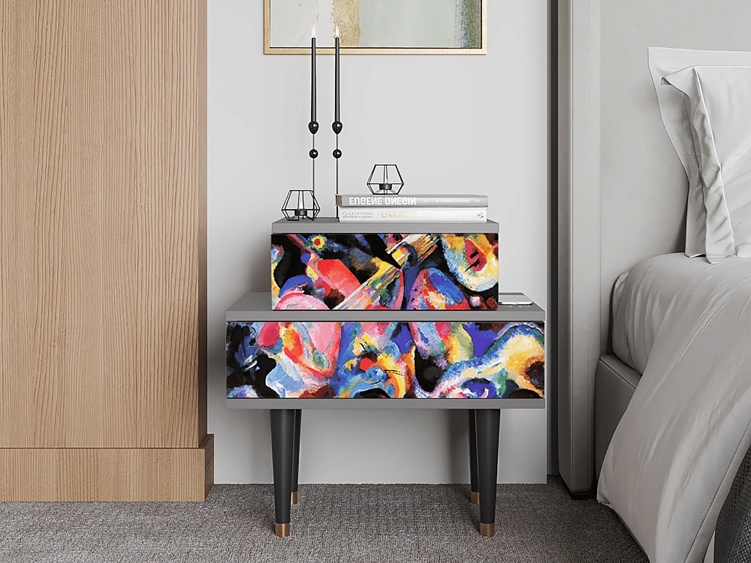 Stolik nocny - 58х58х41 cm - NS1 - Kandinsky, Szary