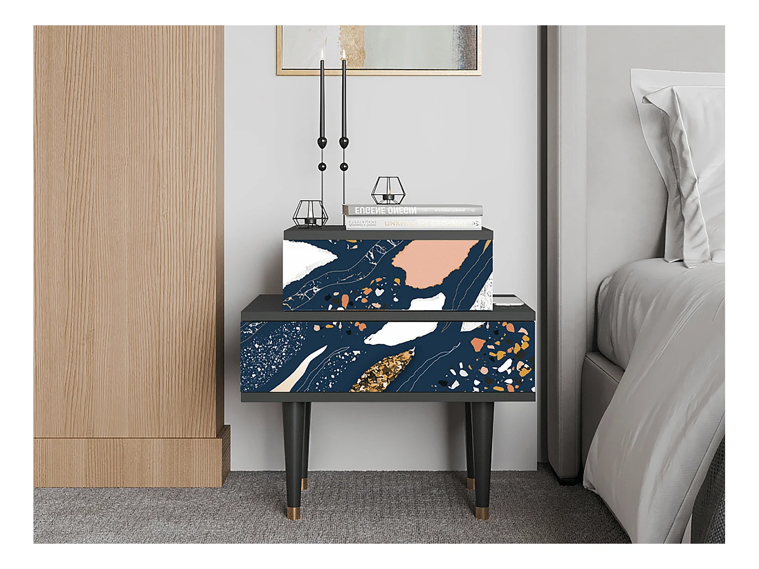 Table de nuit - 58х58х41 cm - NS1 - Nude Iceberg, Anthracite