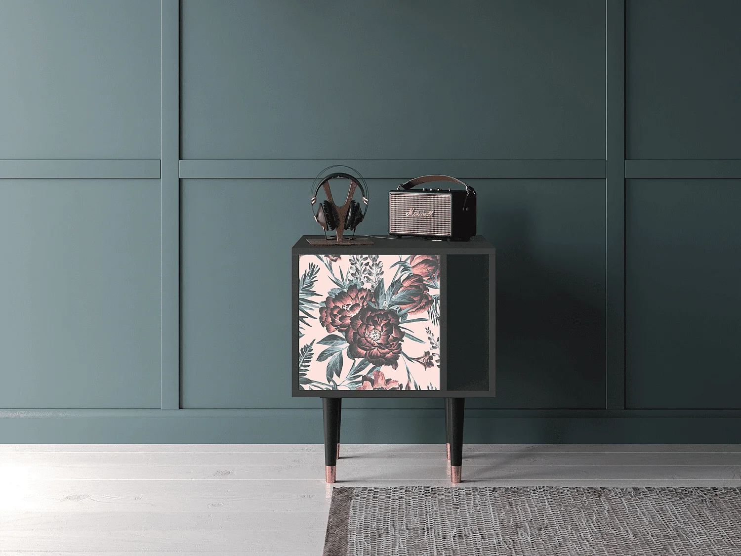 Table de nuit - 57х69х48 cm - S2 - Peach Peonies, Anthracite