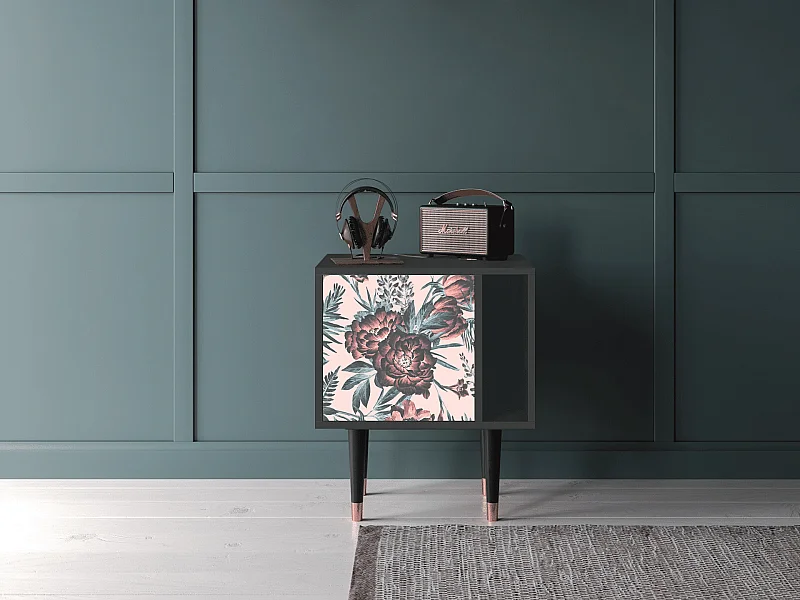 Table de nuit - 57х69х48 cm - S2 - Peach Peonies, Anthracite