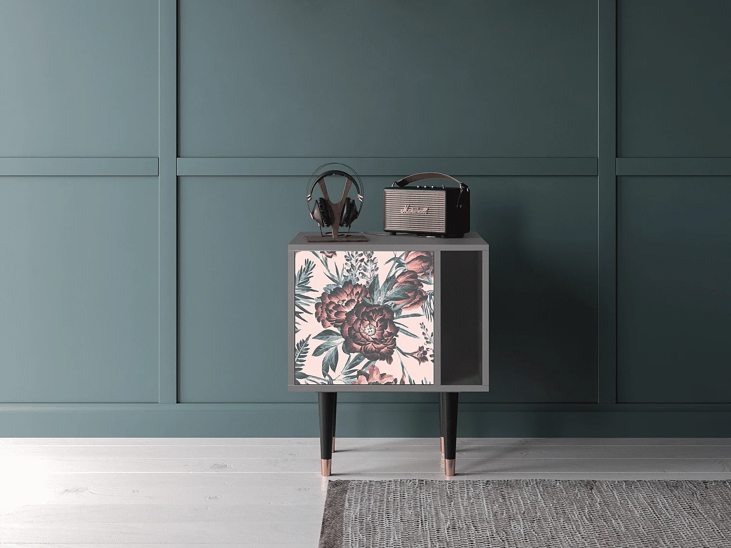 Stolik nocny - 57х69х48 cm - S2 - Peach Peonies, Szary