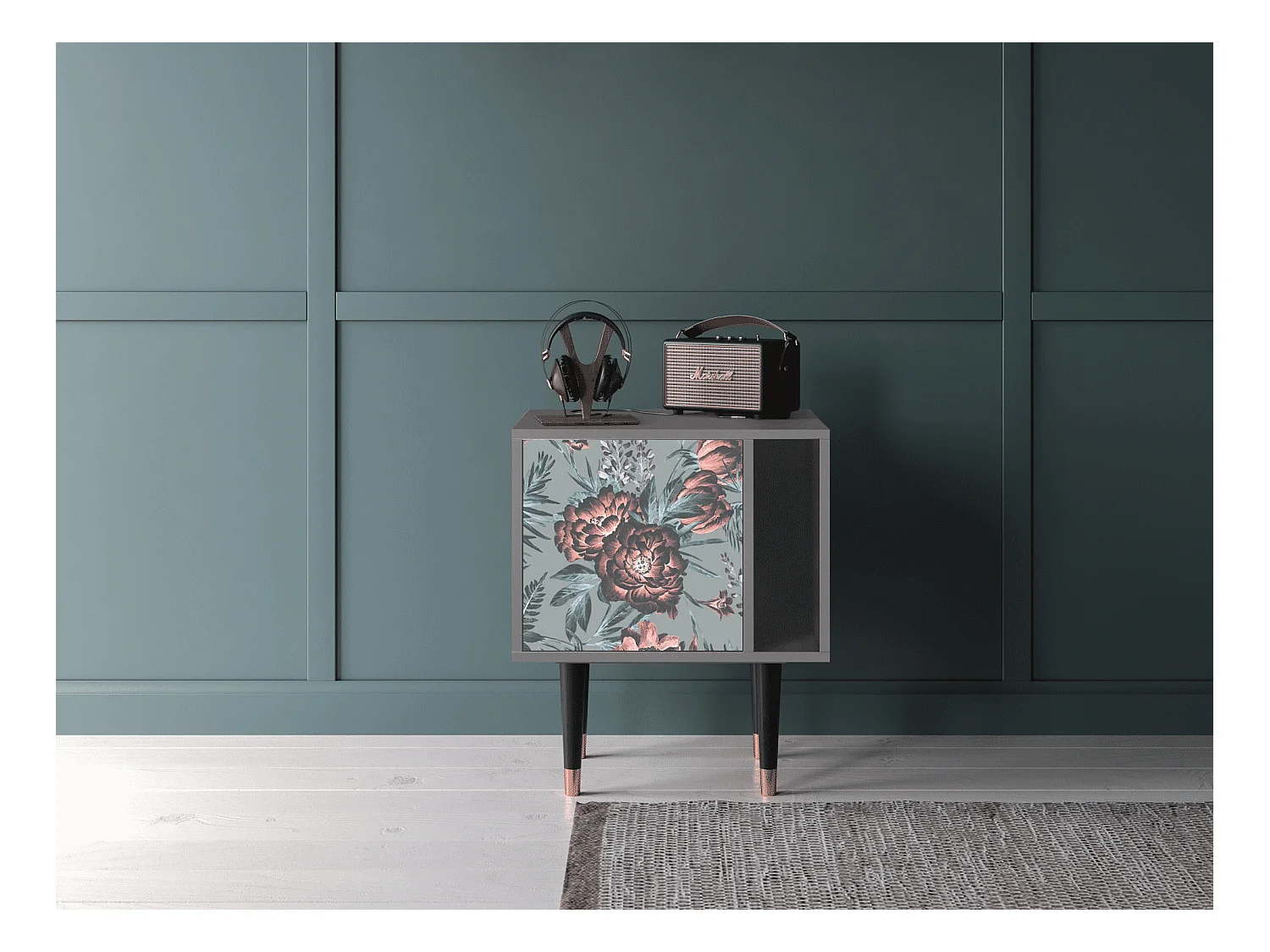Table de nuit - 57х69х48 cm - S2 - Light Peonies, Gris