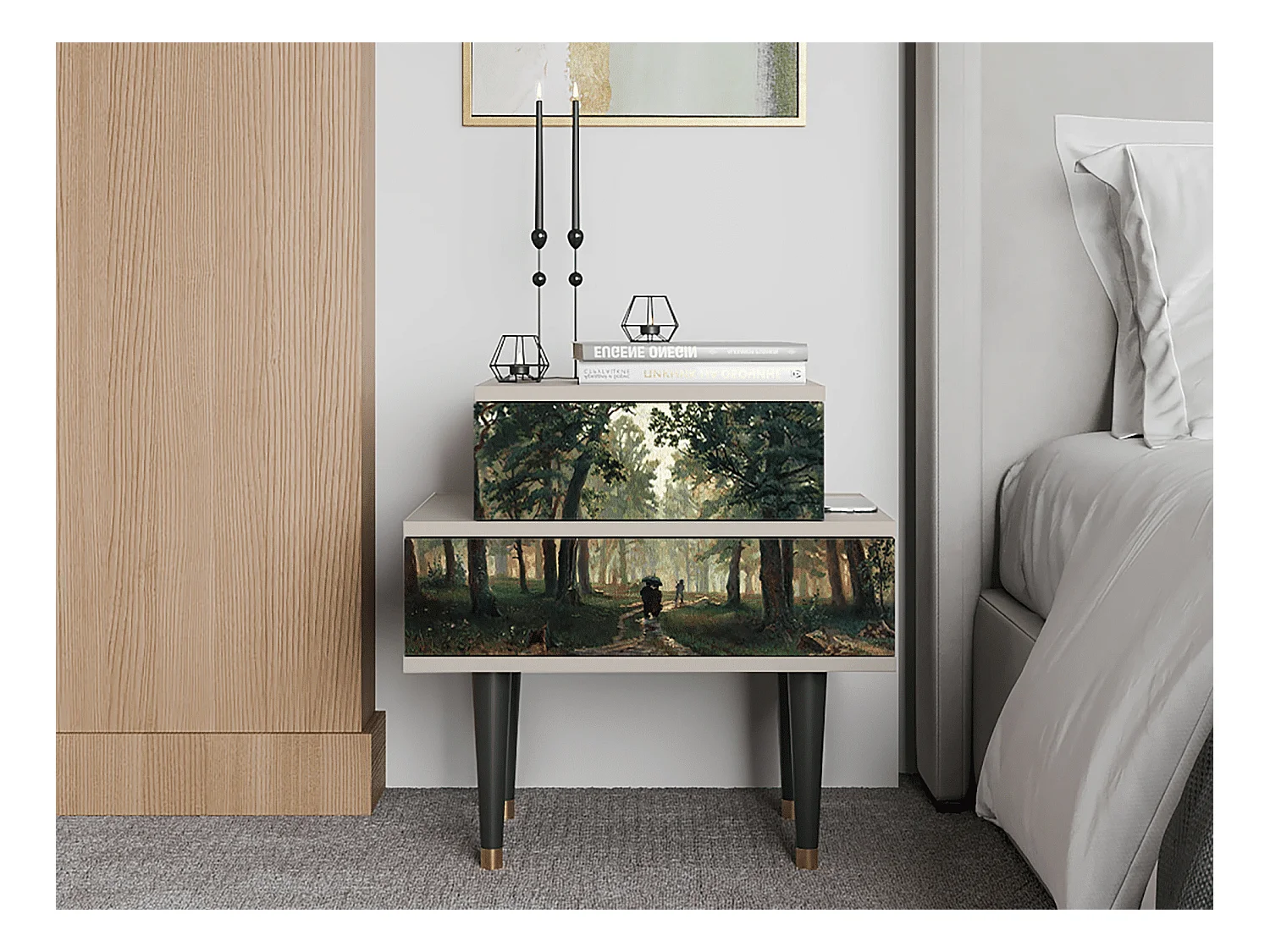 Table de nuit - 58х58х41 cm - NS1 -  Rain in the Oak Forest, Sable