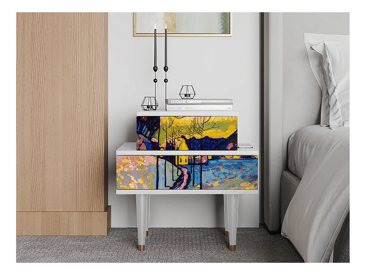 Table de nuit - 58х58х41 cm - NS1 - Winter Landscape, Blanc