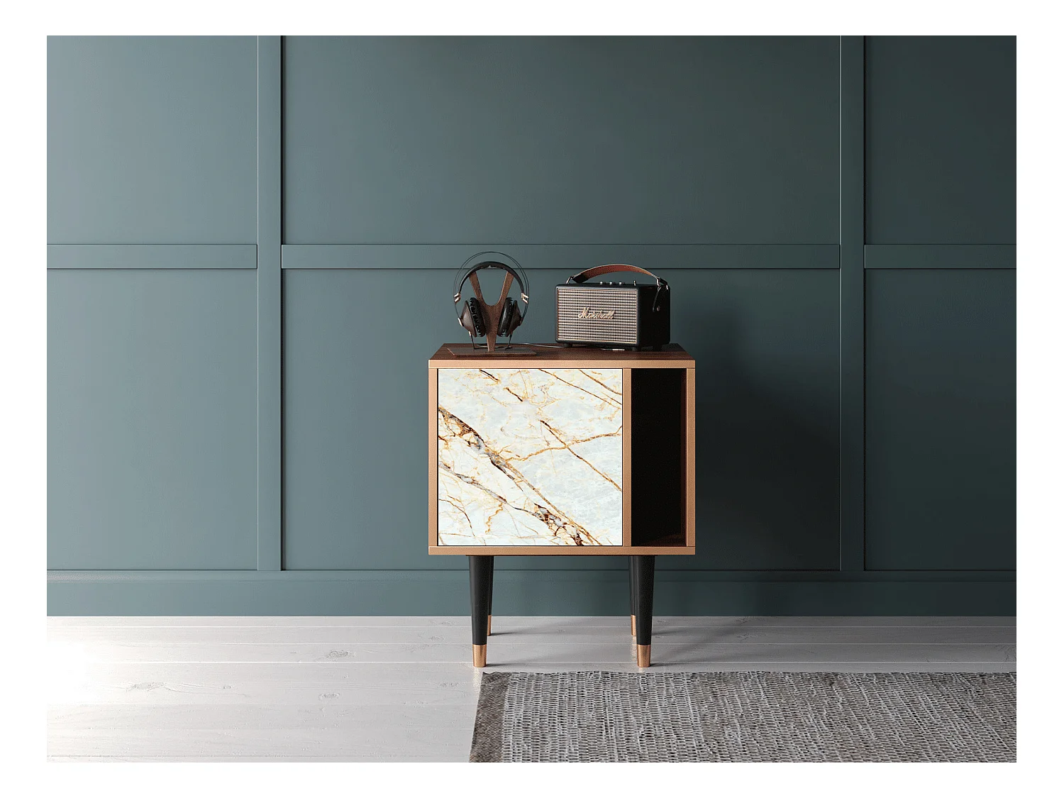 Mesita de noche - 57х69х48 cm - S2 - Arenay Marble, Nogal