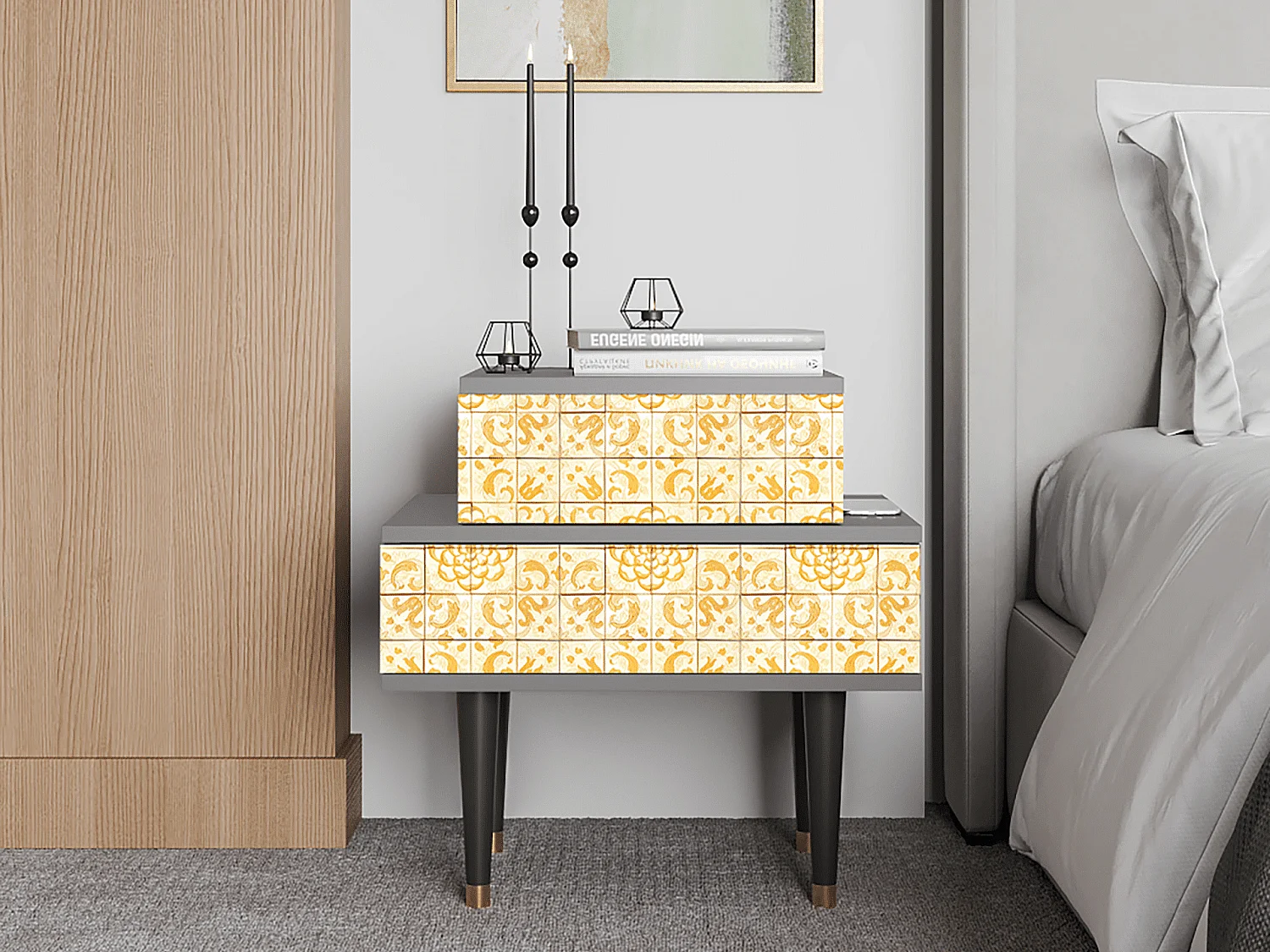 Stolik nocny - 58х58х41 cm - NS1 - Sunshiny Tile, Szary