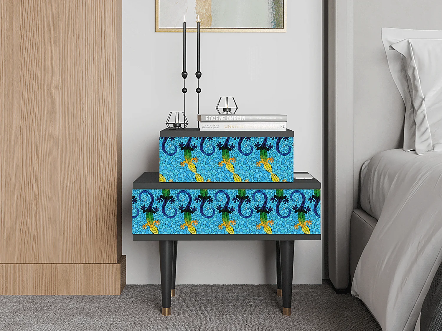 Table de nuit - 58х58х41 cm - NS1 - Gaudi's Lizard, Anthracite