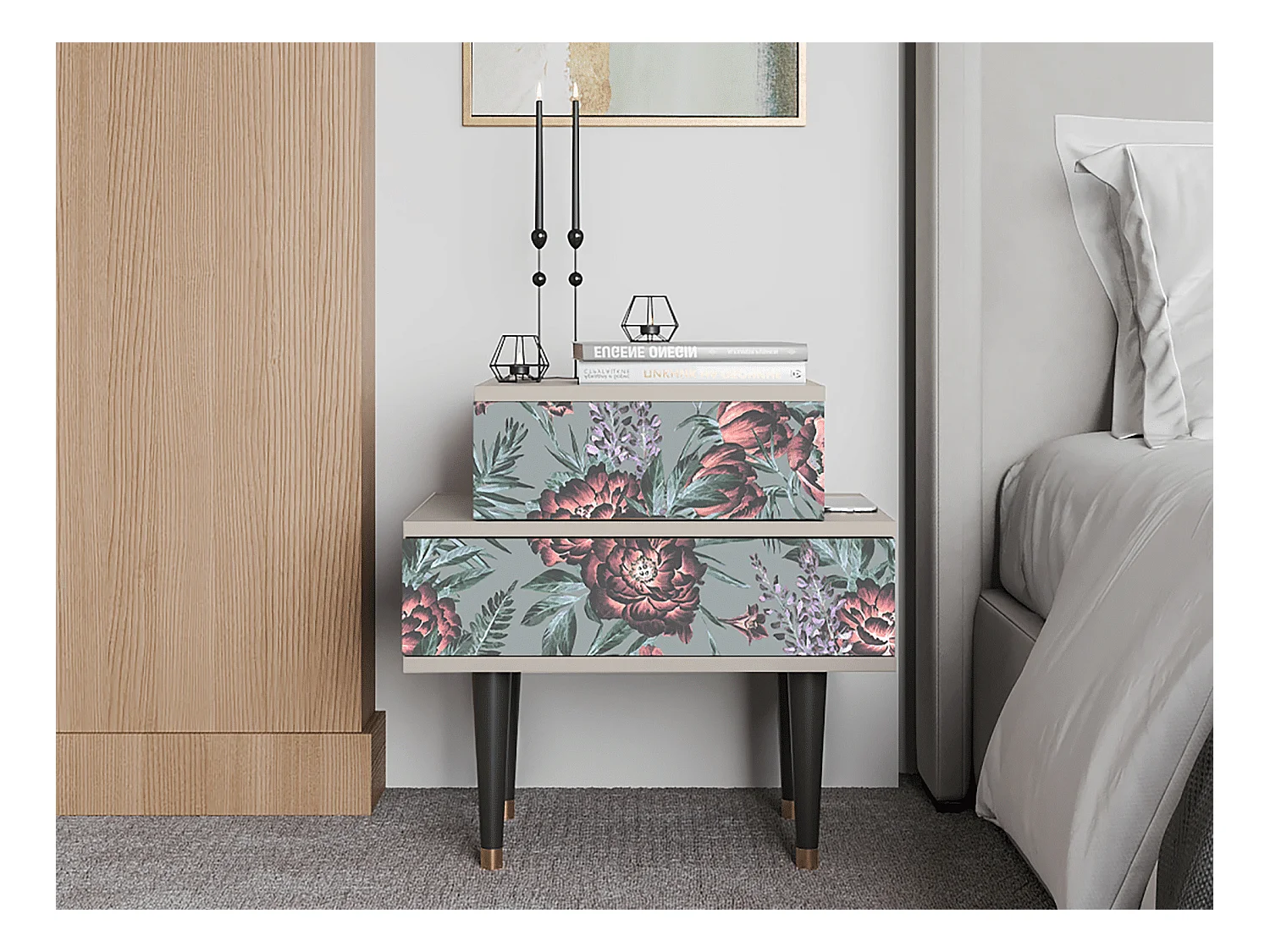 Table de nuit - 58х58х41 cm - NS1 - Light Peonies, Sable