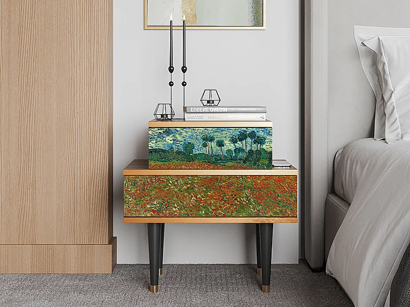 Table de nuit - 58х58х41 cm - NS1 - Poppy field by van Gogh, Noyer
