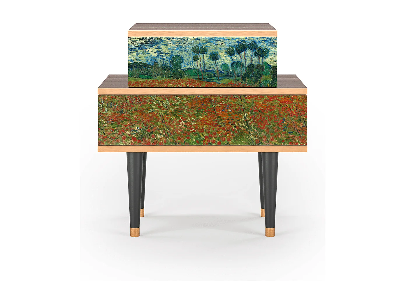 Table de nuit - 58х58х41 cm - NS1 - Poppy field by van Gogh, Noyer