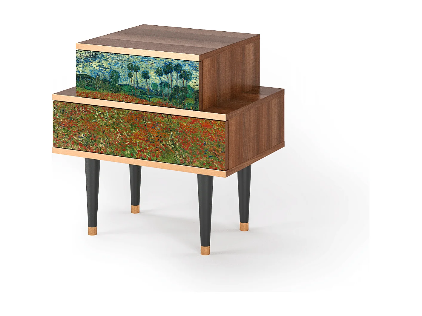 Table de nuit - 58х58х41 cm - NS1 - Poppy field by van Gogh, Noyer