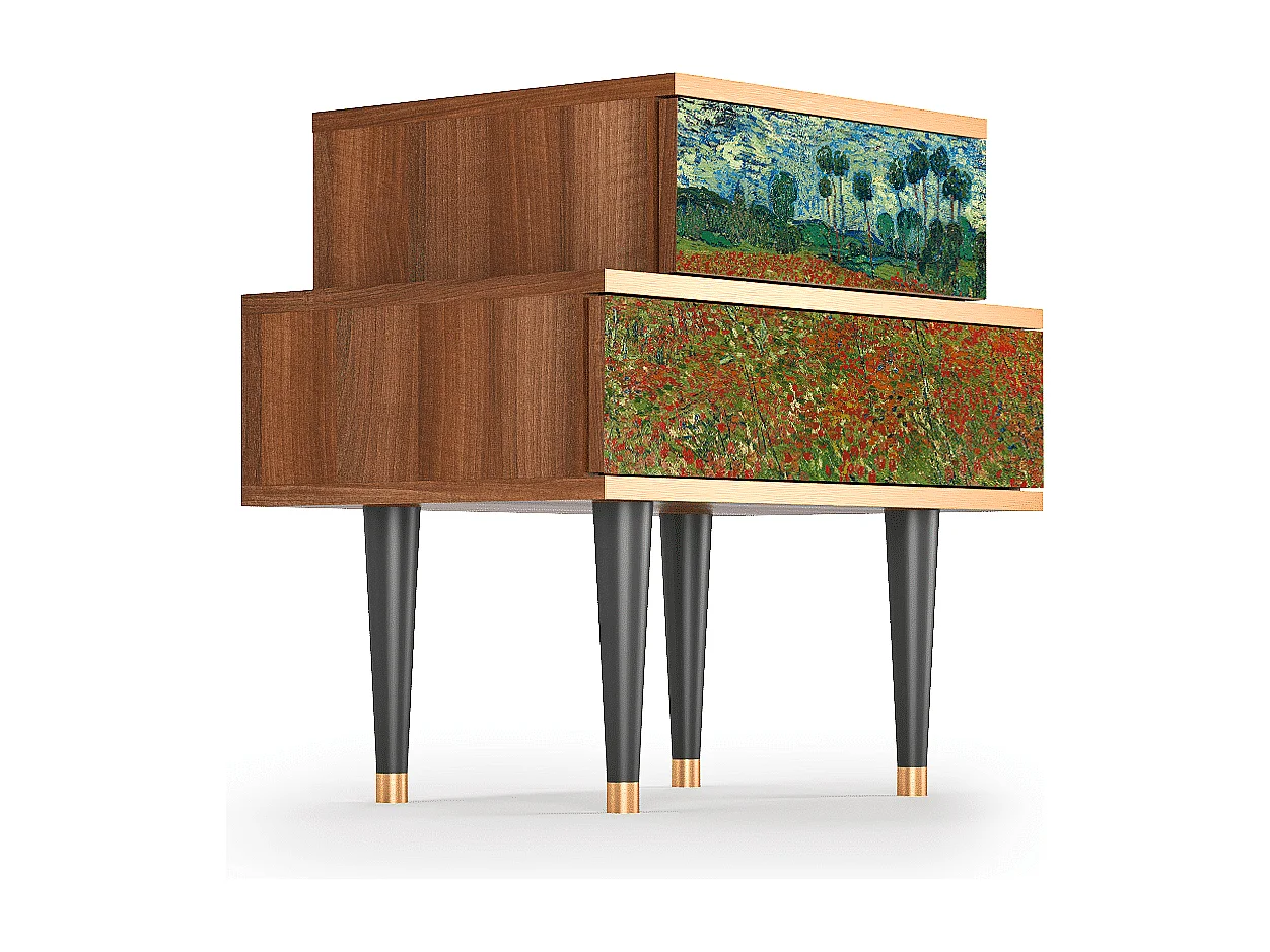 Table de nuit - 58х58х41 cm - NS1 - Poppy field by van Gogh, Noyer