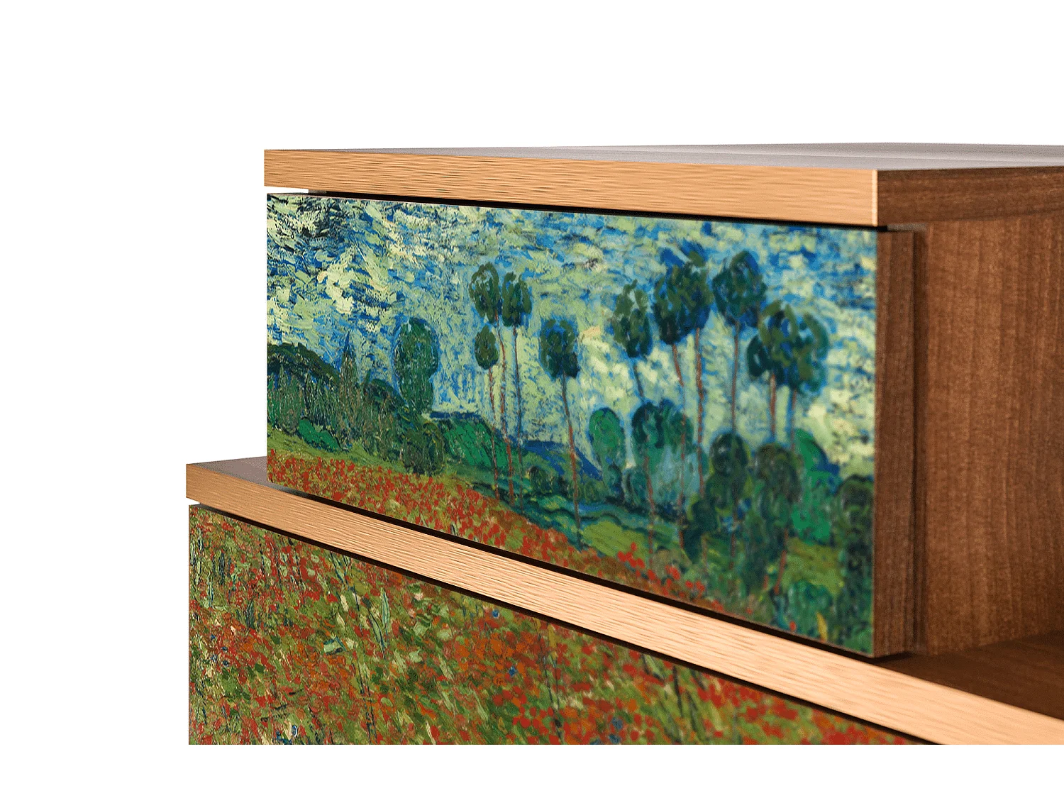 Table de nuit - 58х58х41 cm - NS1 - Poppy field by van Gogh, Noyer