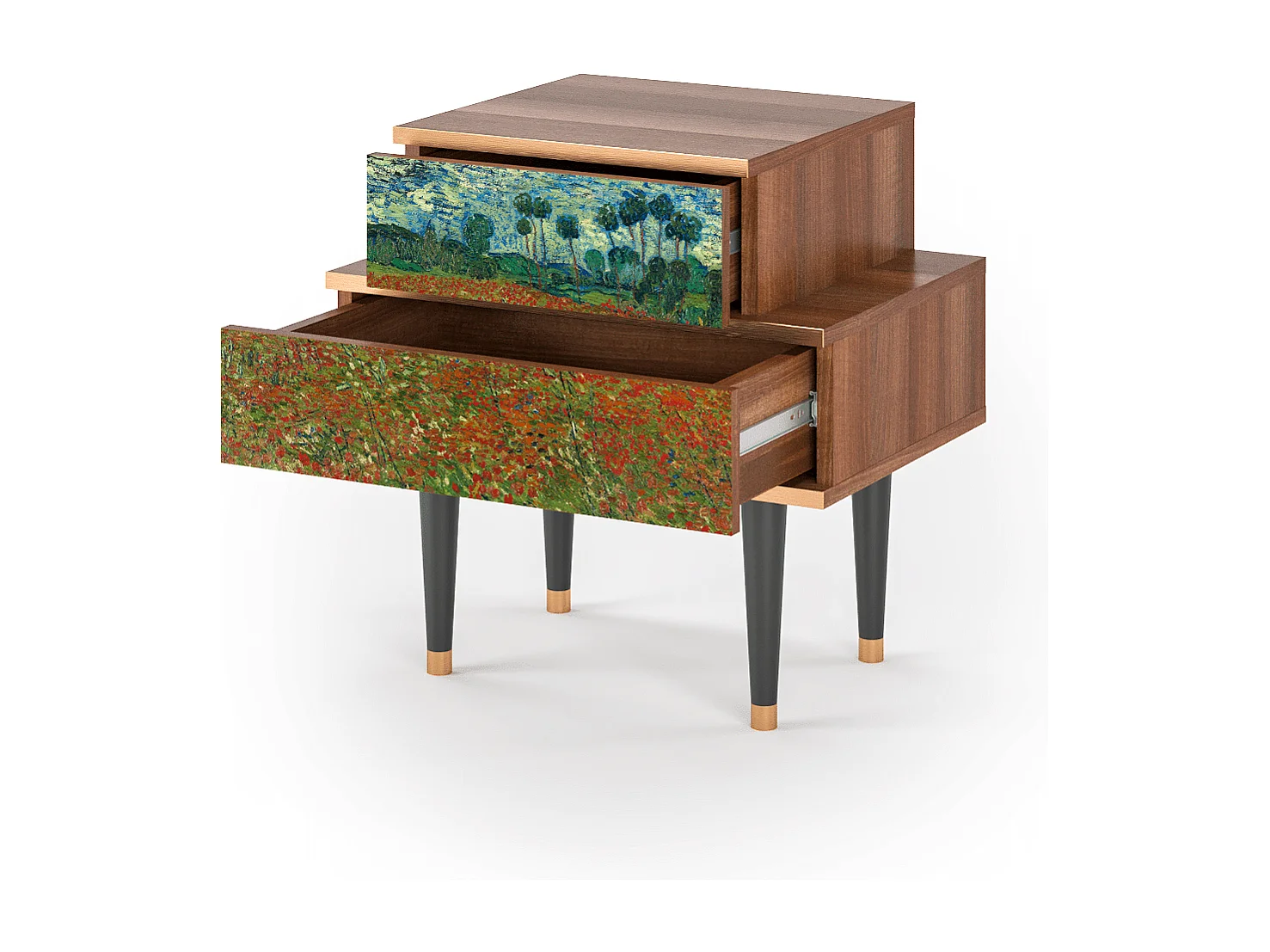 Table de nuit - 58х58х41 cm - NS1 - Poppy field by van Gogh, Noyer