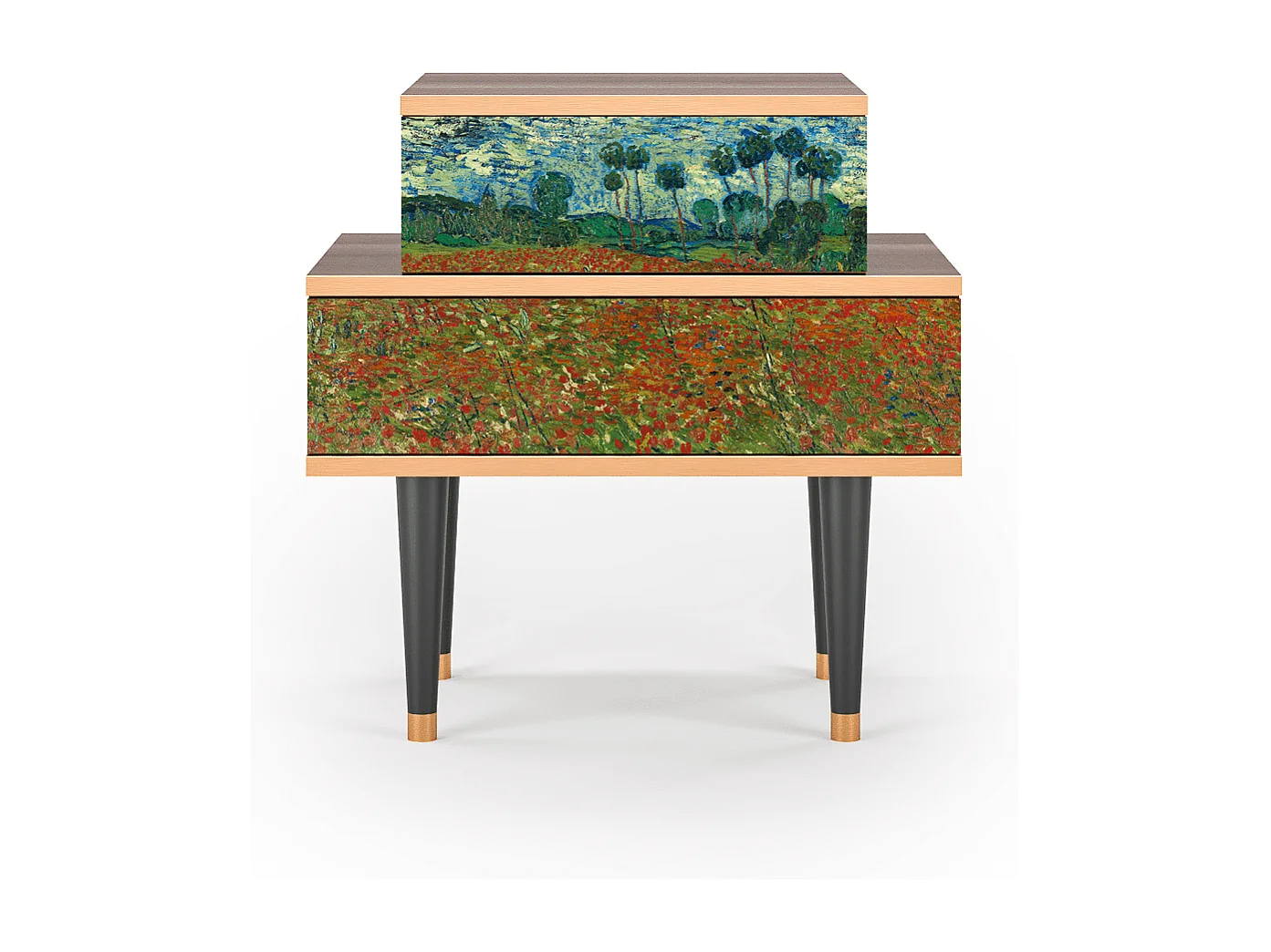Table de nuit - 58х58х41 cm - NS1 - Poppy field by van Gogh, Noyer