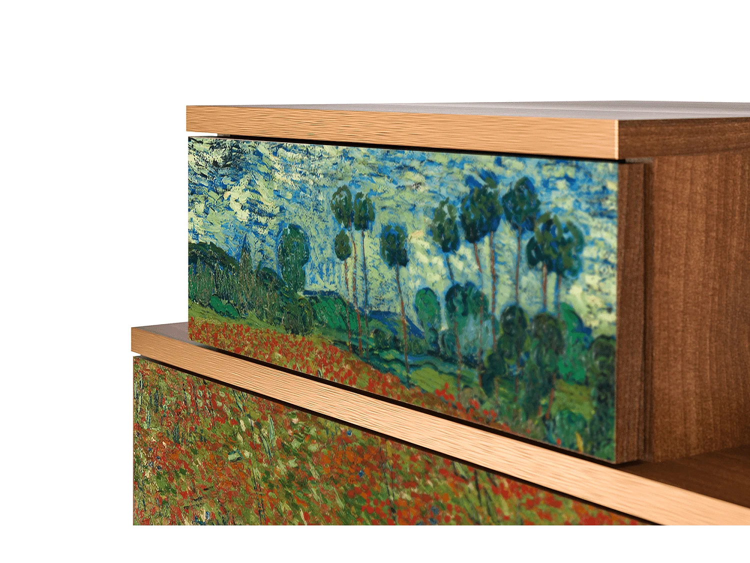 Table de nuit - 58х58х41 cm - NS1 - Poppy field by van Gogh, Noyer