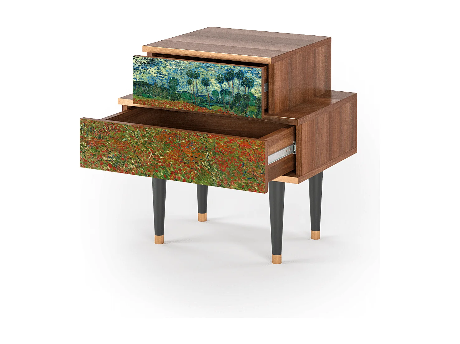 Table de nuit - 58х58х41 cm - NS1 - Poppy field by van Gogh, Noyer