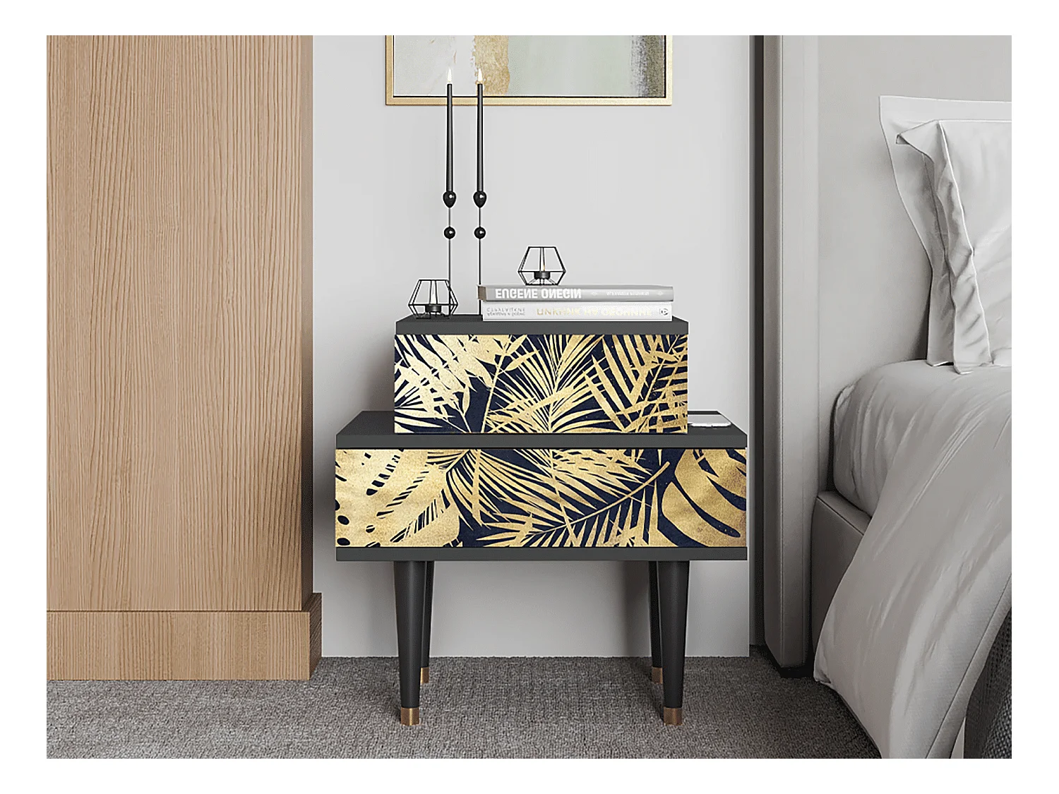 Table de nuit - 58х58х41 cm - NS1 - Jungle Vibes, Anthracite