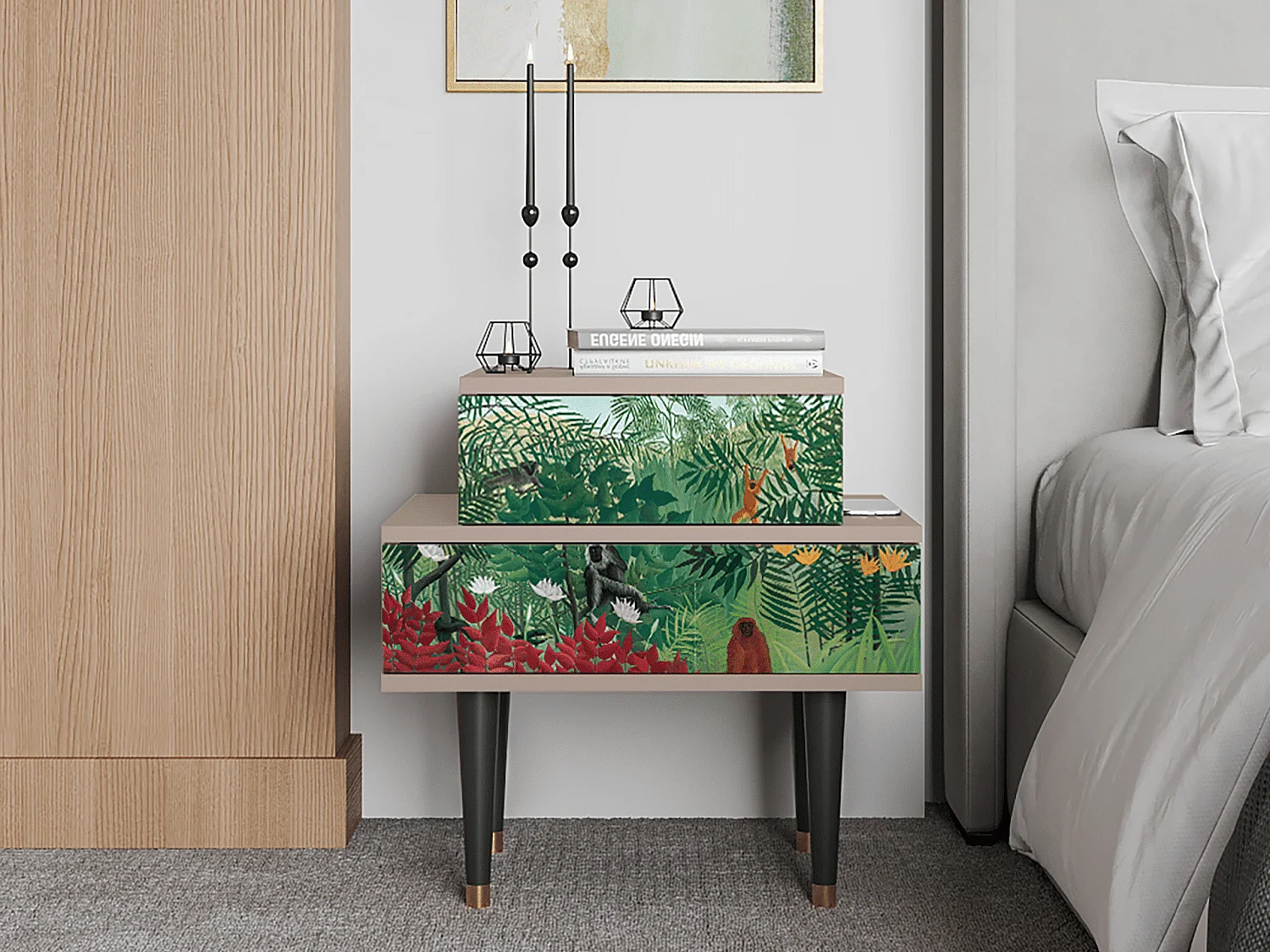 Stolik nocny - 58х58х41 cm - NS1 - Jungles in Paris, Latte