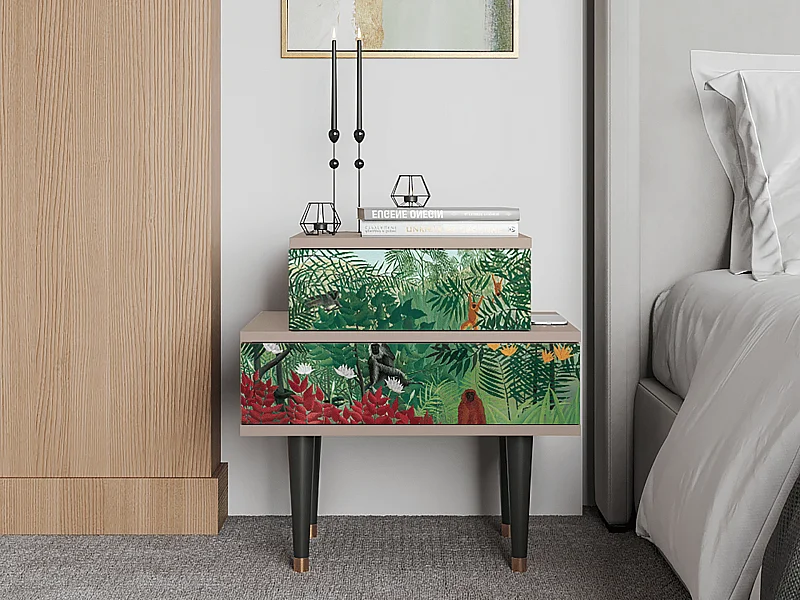 Stolik nocny - 58х58х41 cm - NS1 - Jungles in Paris, Latte